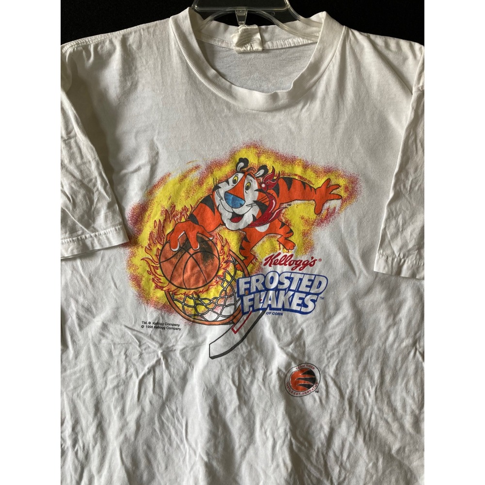 Vintage 1996 Kelloggs Frosted Flakes Tony the Tiger Basketball Shirt Men L White